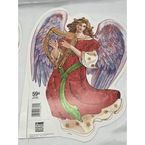 Vintage 2 Paper Magic Group Christmas Angel Playing Ark Die Cut Decoration 12” - Picture 3 of 14